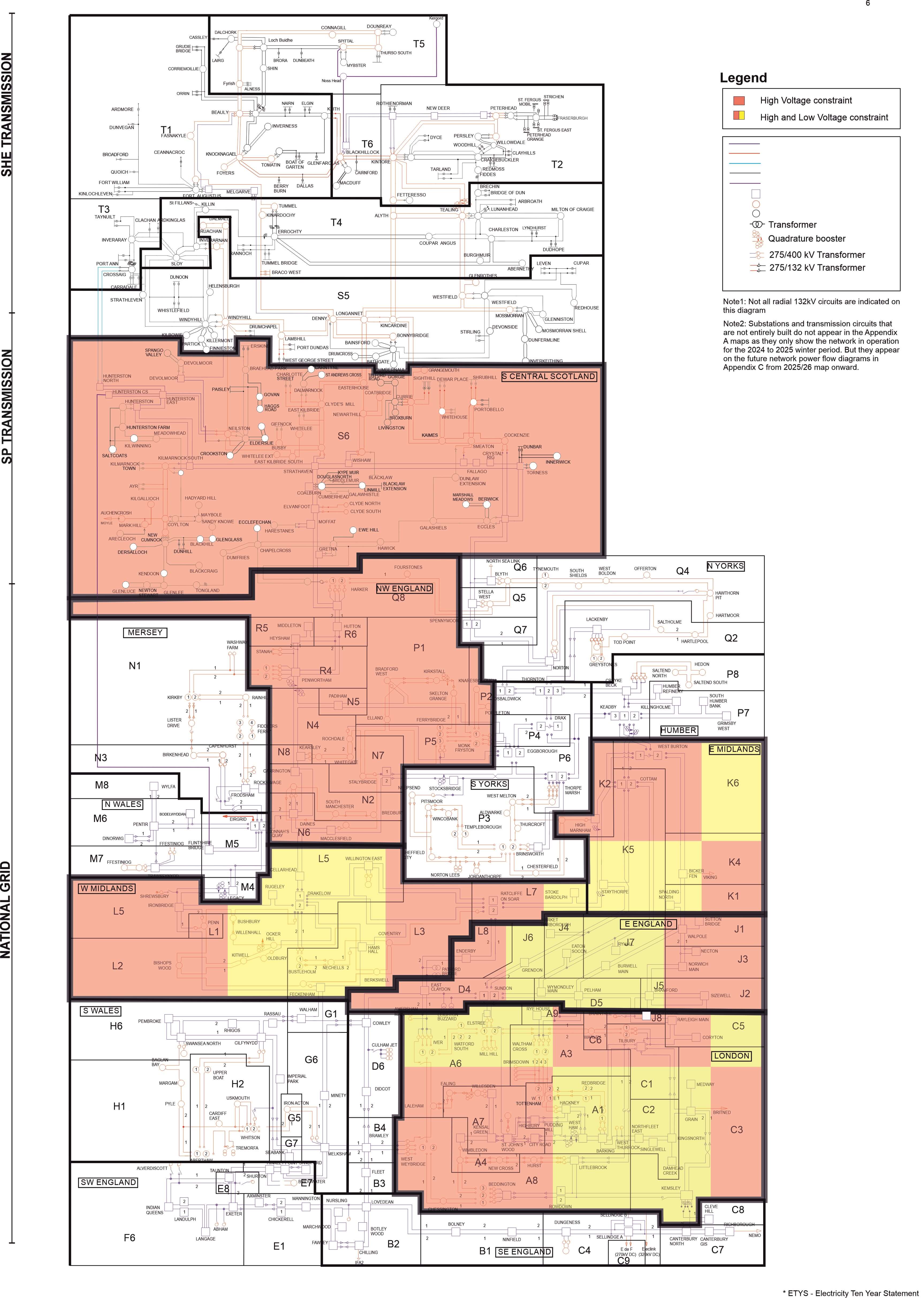 Map detailing regions with high and low voltage issues