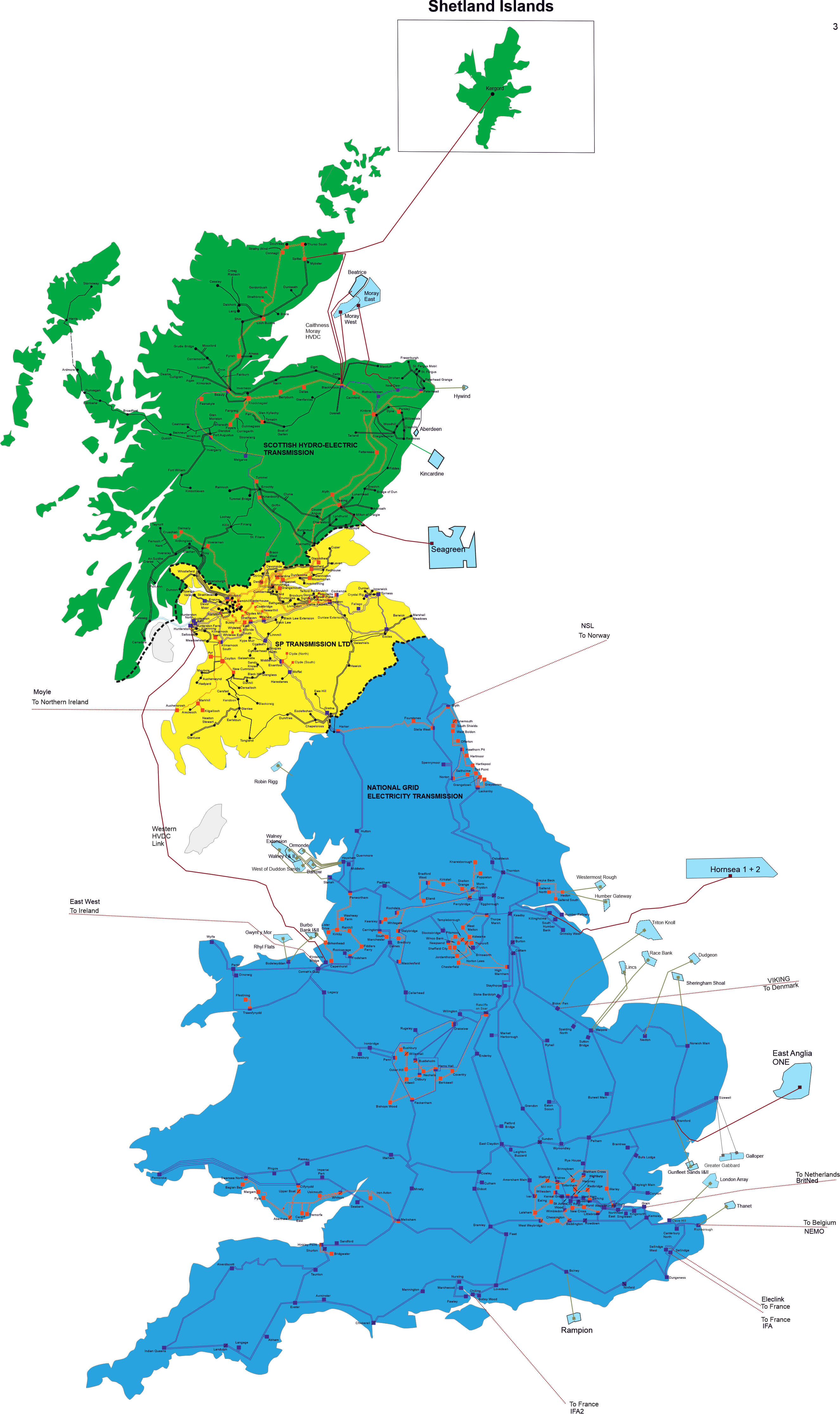 Map showing Transmission Owners Regions by using different colours