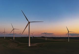 Wind turbines in the sunrise