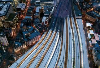 Train stations with houses each side