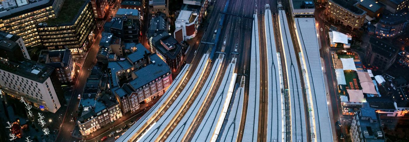 Train stations with houses each side