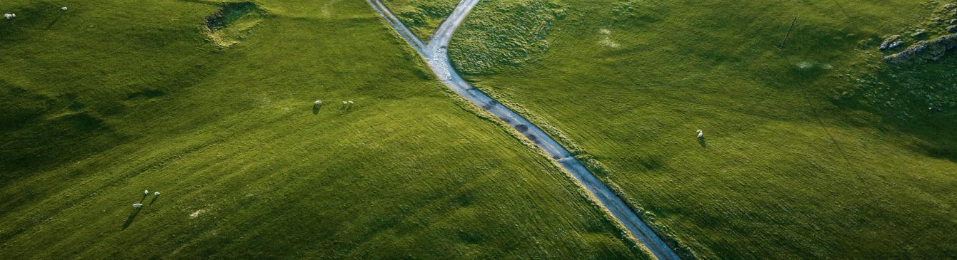 Ariel shot of field with single track country roads