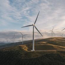 Wind turbines on hills