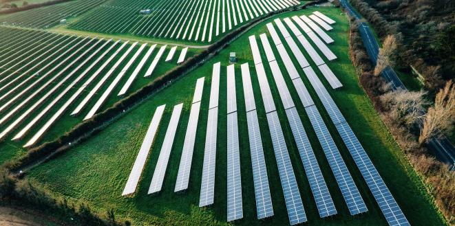 Solar panels in a field