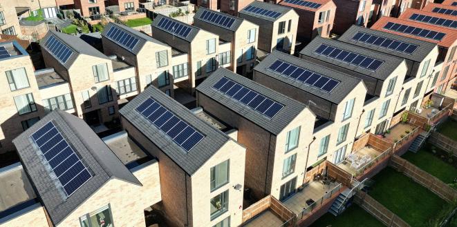 Solar panels on roofs of homes