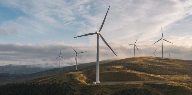 Wind turbines on hills