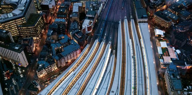 Train stations with houses each side