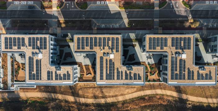 Solar panels of roofs of houses