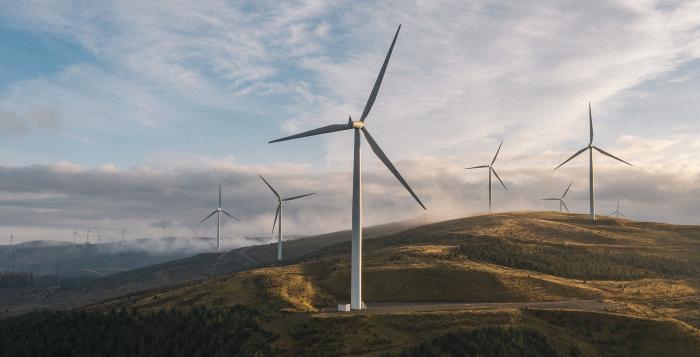 Wind turbines on hills