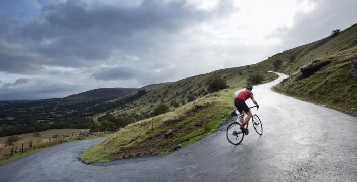 Cycling up a mountain road